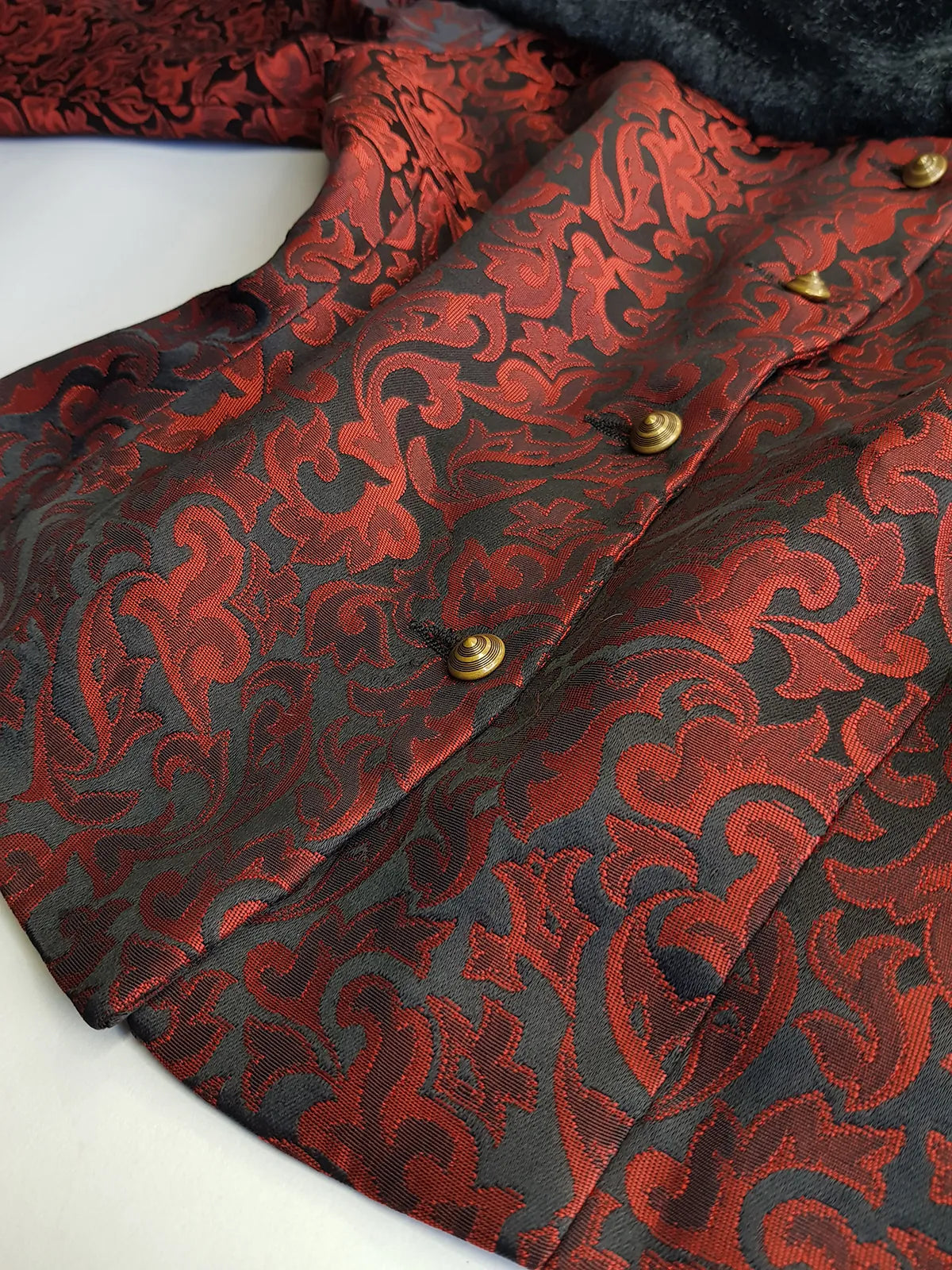 Italian Vintage Romantic Gothic Deep Red Brocade Jacket (1 Piece of a matching set)