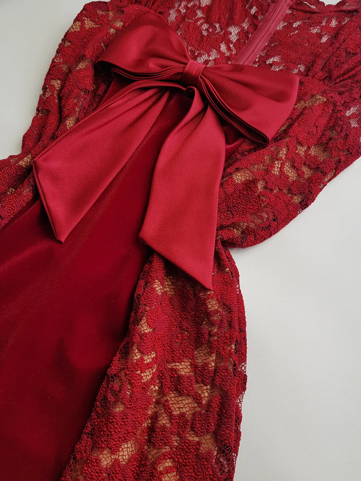1990s Romantic Ruby Red Designer Vintage Lace & Velvet Dress - Knockout for Evening & The Perfect Dinner Date - Unbelievably Gorgeous