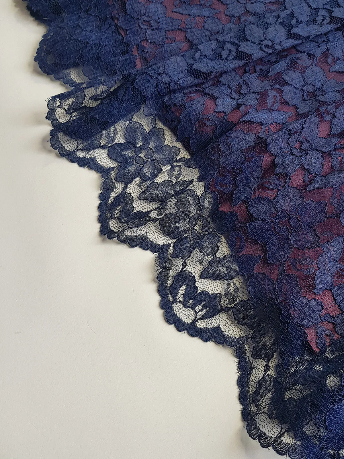 1950s Vintage Scalloped Neckline Midnight Blue Lace Dress - Flared Skirt & Gorgeous Lace Hemline - Immaculate Tailoring - Fully Lined