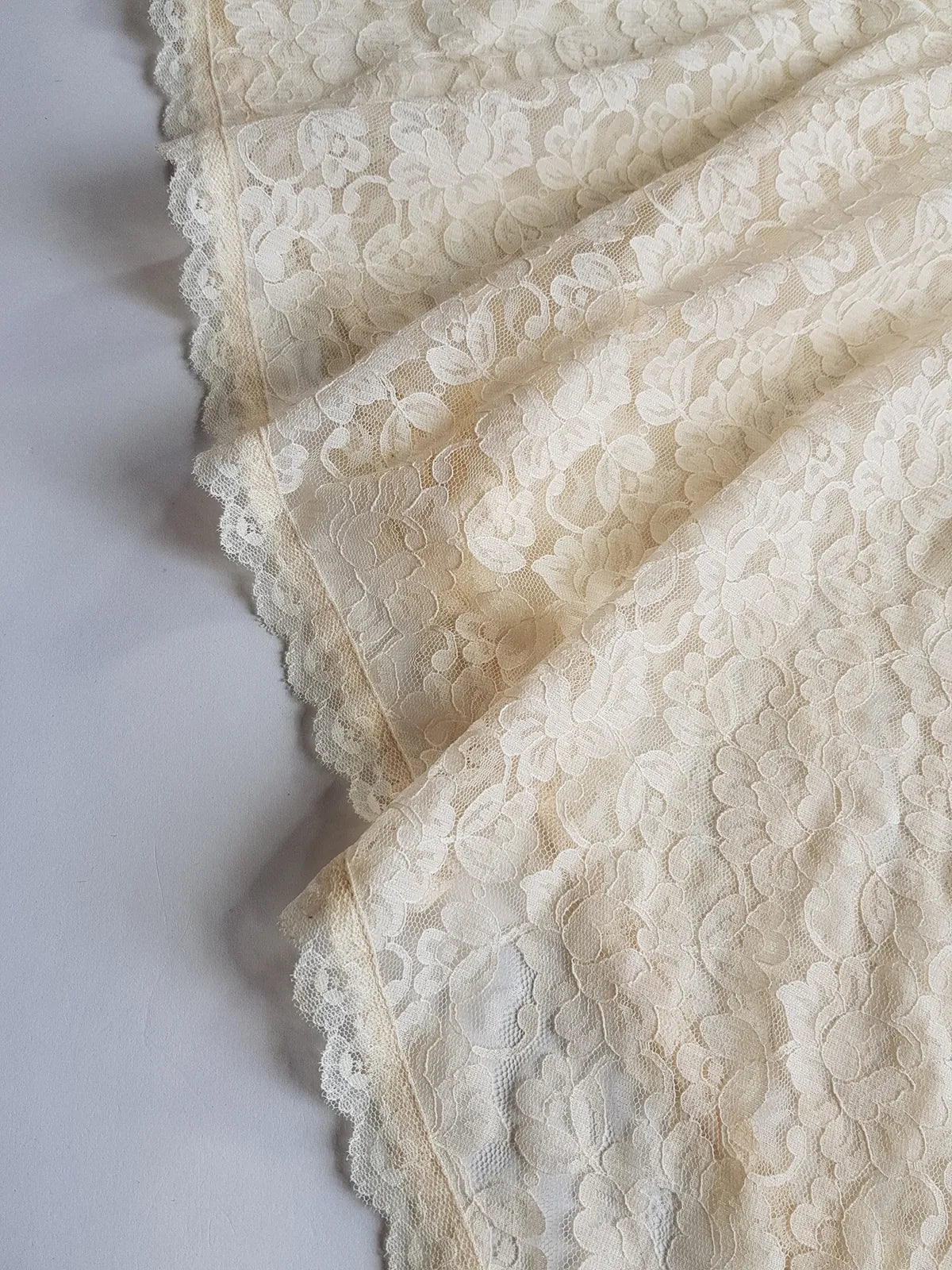 Ethereal Angelic 1950s Cape in the Lightest Ivory / Creme Lace - Ornate Edging & Tie at the front of the neck