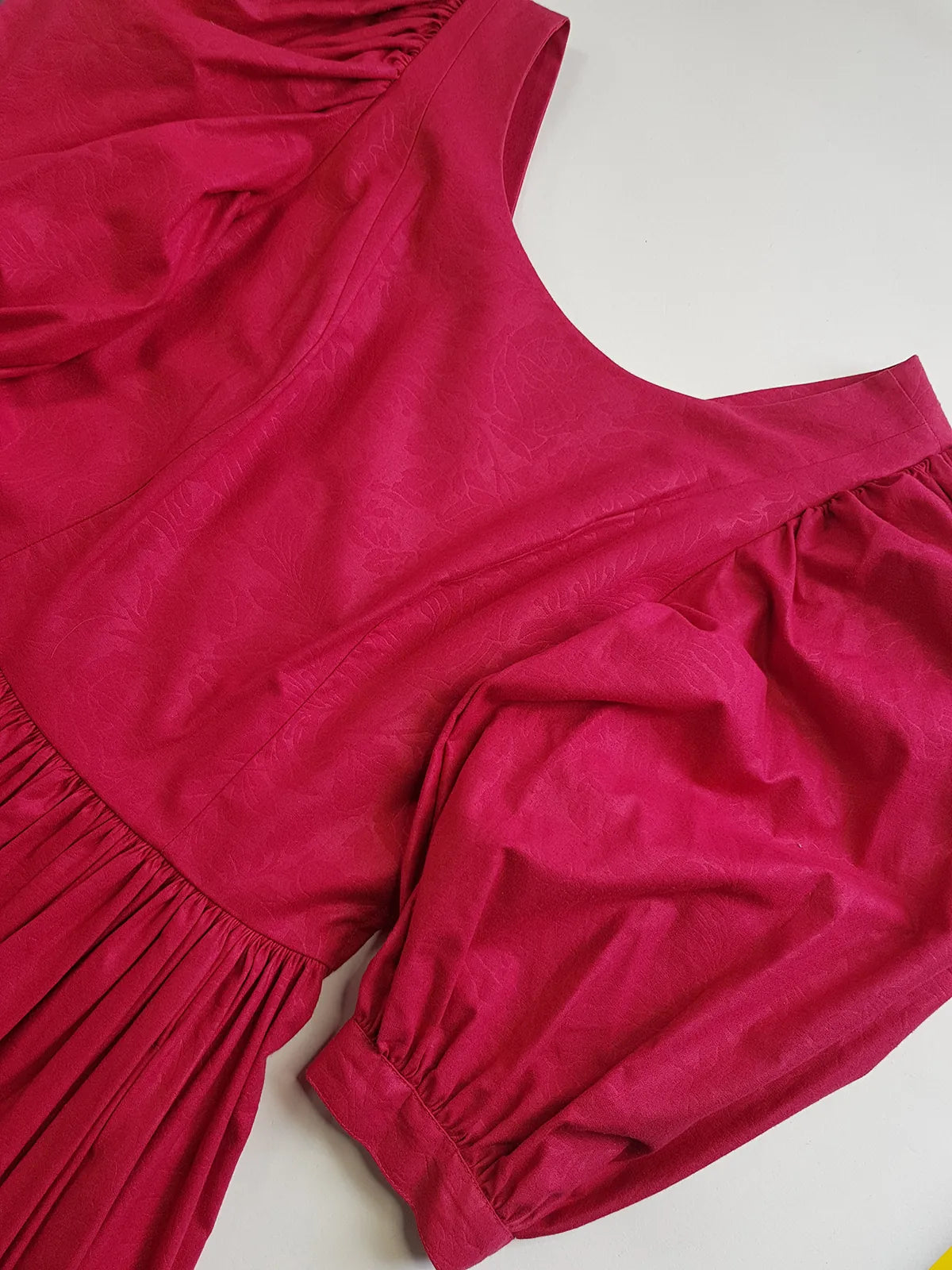 1980s Authentic Laura Ashley Designer Vintage Dress - Perfect Raspberry Colour - Fitted Top Hourglass Waist & Flared Mid Length Skirt - Puff Sleeves - Unbelievably Beautiful