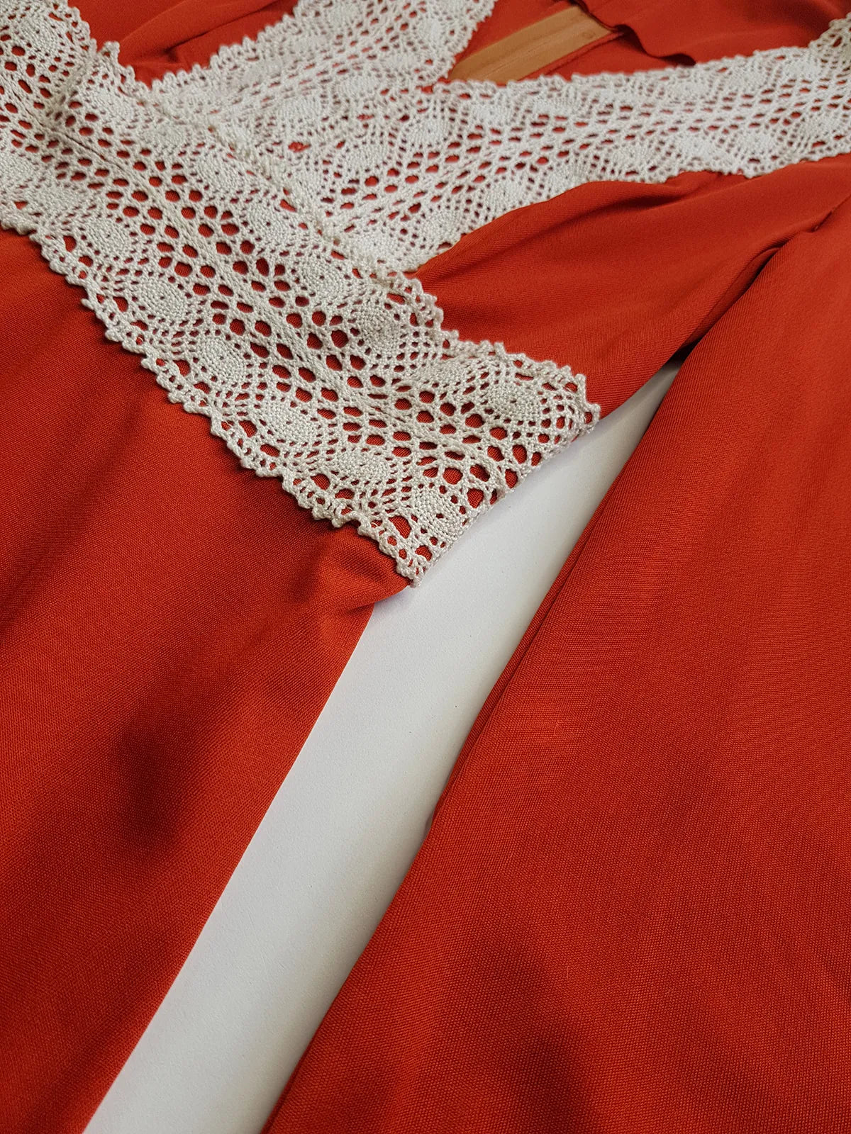 1970s Vintage Hand Crochet Trim Dress - Angel Sleeves - Hourglass Waist - Full Length - Absolutely Beautiful Sleeves