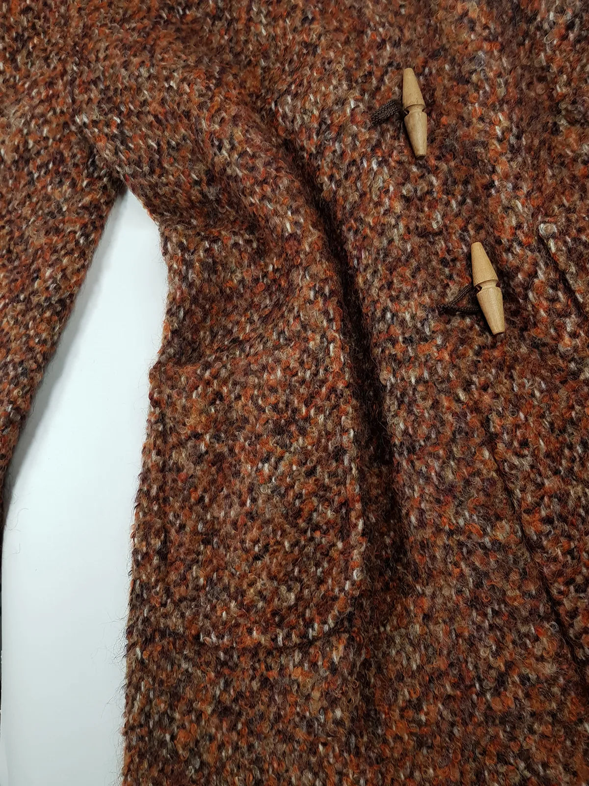 1950s Incredible Hooded Coat in Burnt Tobacco with Toggle Clasps - Fully Lined - Handmade Mohair Wool Knit