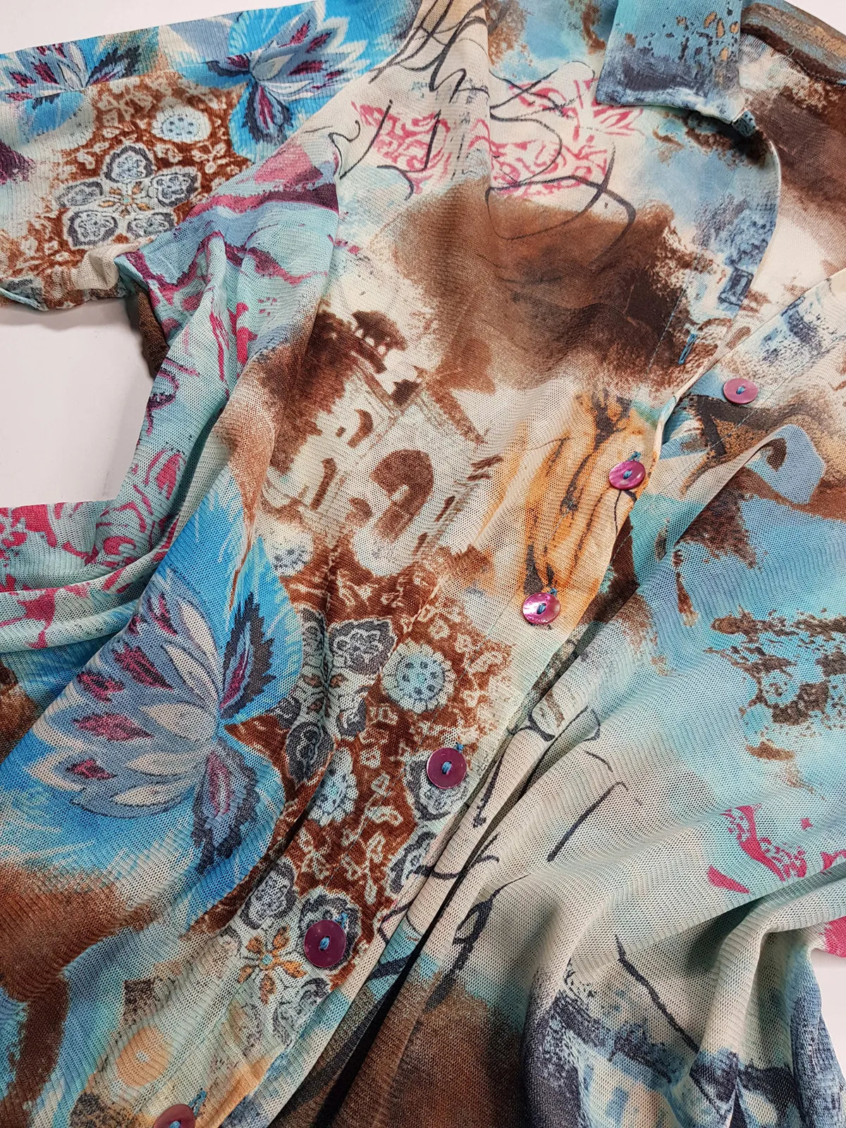 1990s Sexy Vintage Designer Bohemian Rockstar Style - Button up Collared Top - Insane Ancient Religion Print