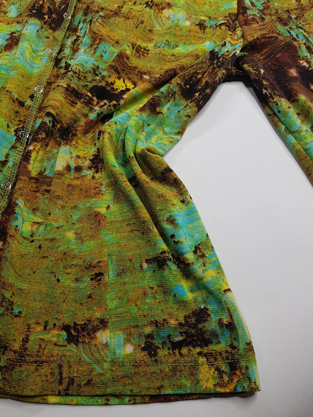 1990s Sexy Vintage Designer Collared Top - Button Feature Front - Tight & Form Fitting Stretch Fabric - Chartreuse & Blue