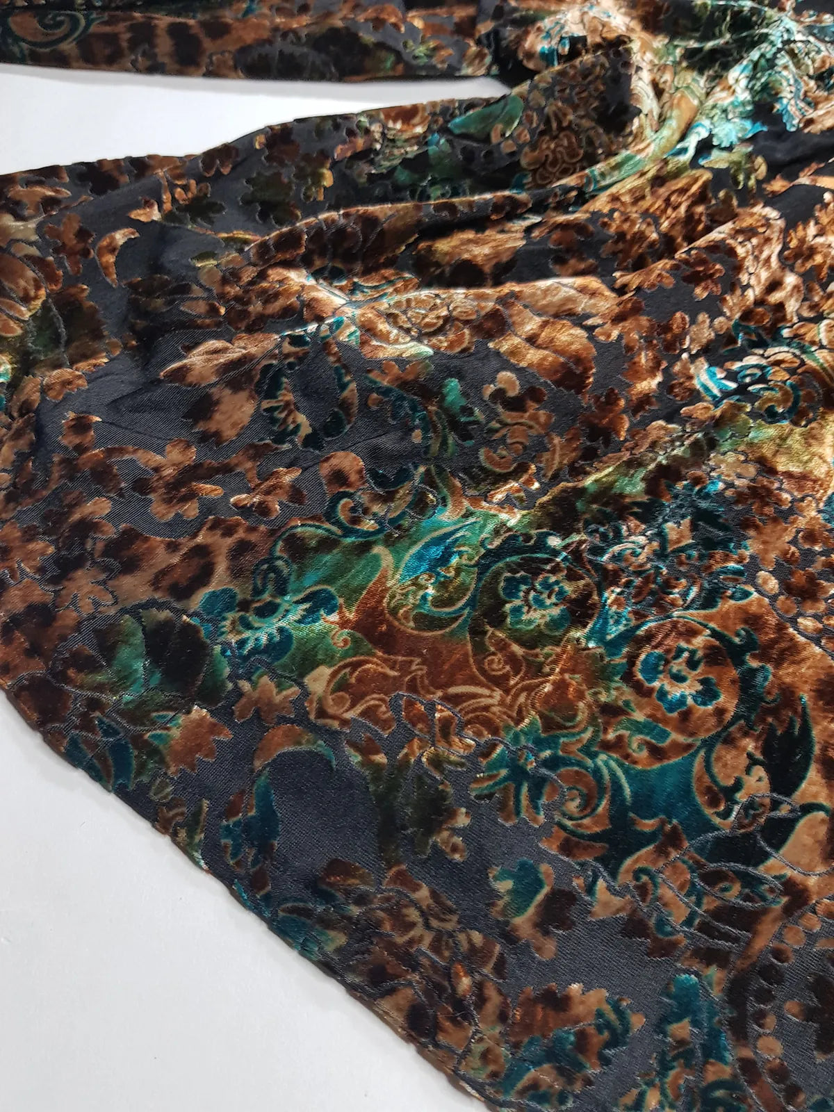 1990s Sexy Vintage Designer Bohemian Rockstar Style Burnt Velvet & Lace Button up Top