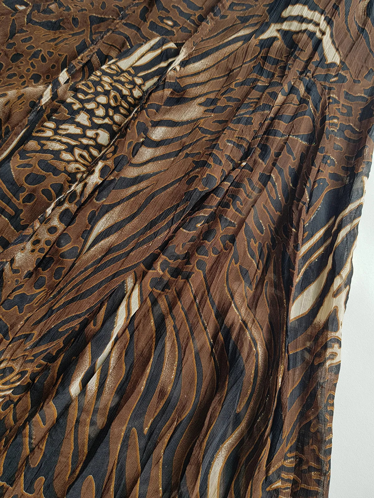 1990s Sexy Bohemian Rockstar Vintage Maxi Skirt / Dress - Floaty Multi Tier Cut - Insane Tiger & Cheetah Print - Multi Layered - Tribal Beading Drawstring Waist