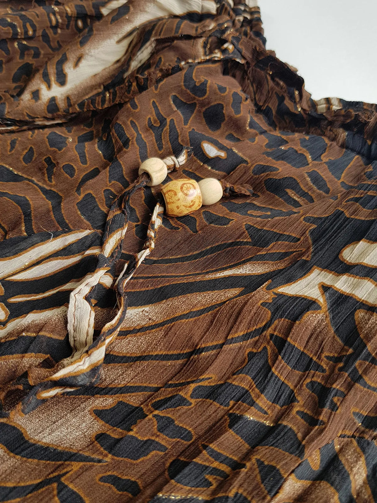 1990s Sexy Bohemian Rockstar Vintage Maxi Skirt / Dress - Floaty Multi Tier Cut - Insane Tiger & Cheetah Print - Multi Layered - Tribal Beading Drawstring Waist