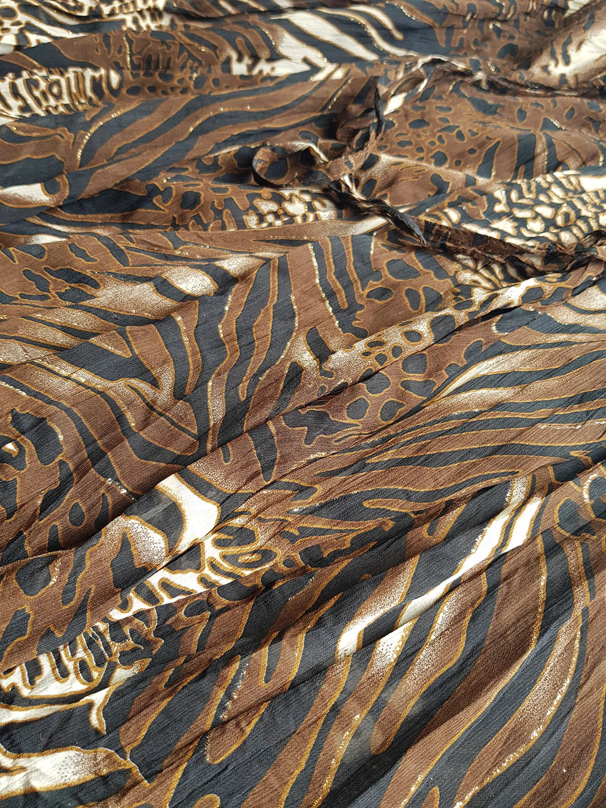 1990s Sexy Bohemian Rockstar Vintage Maxi Skirt / Dress - Floaty Multi Tier Cut - Insane Tiger & Cheetah Print - Multi Layered - Tribal Beading Drawstring Waist