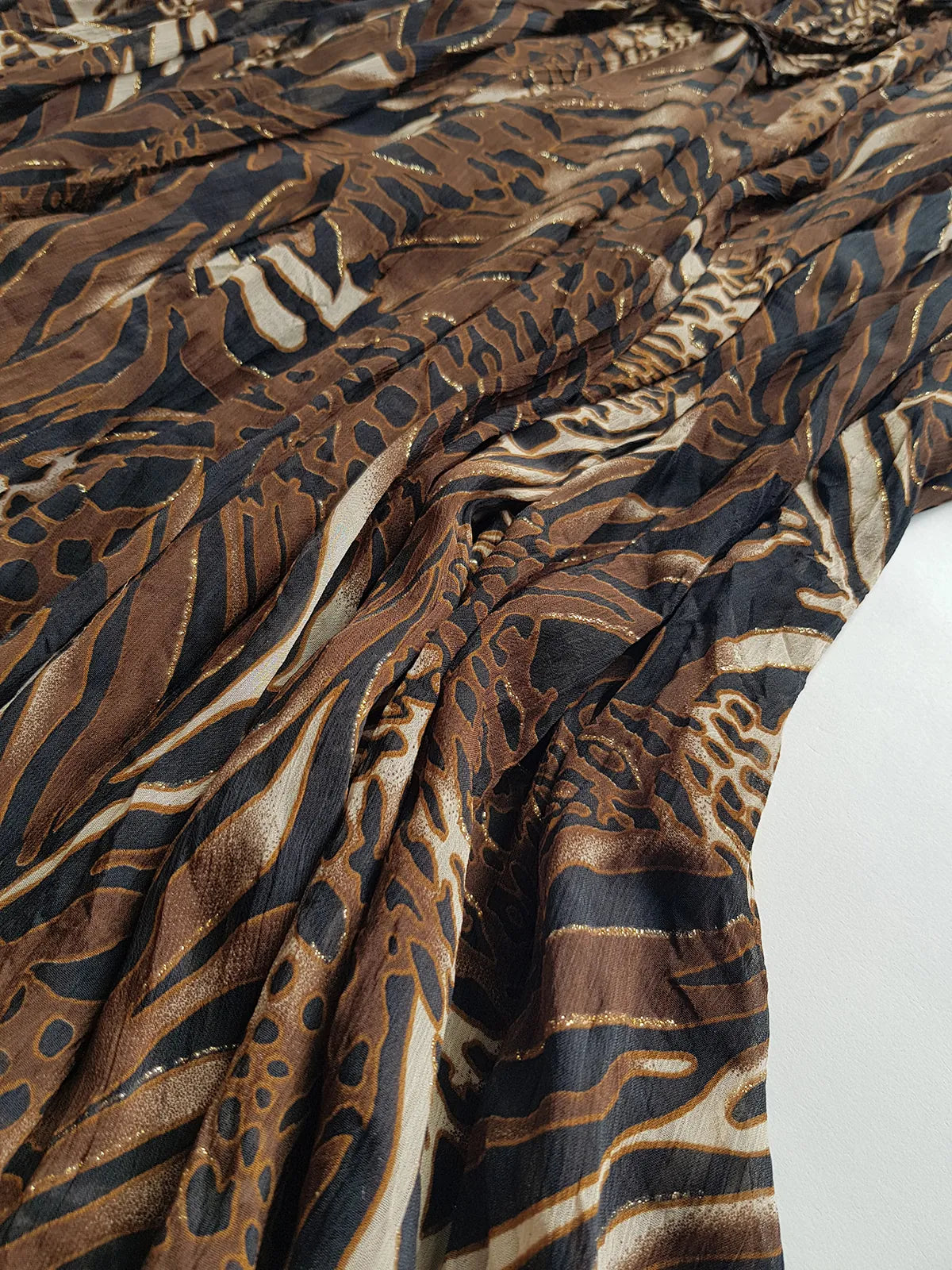 1990s Sexy Bohemian Rockstar Vintage Maxi Skirt / Dress - Floaty Multi Tier Cut - Insane Tiger & Cheetah Print - Multi Layered - Tribal Beading Drawstring Waist