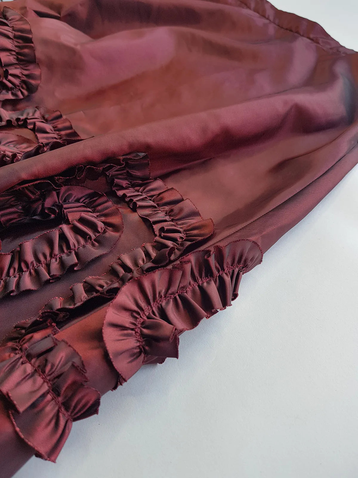 Vintage 1990s Dramatic Oxblood/Bordeaux Couture Skirt with Applique Pleating in Geometric Squares - Maxi Length