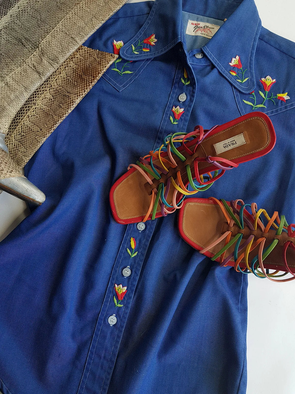 Prada - Authentic Darling 100% Genuine Italian Leather Stilettos - Ankle Strap - Perfect Height Summer Heels - Multi Colored - (European Size 36)