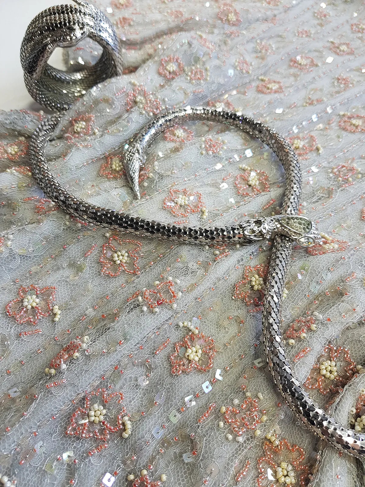 Vintage Ethereal Bridal Quality Ice Blue & Peach Silk  Beaded Top - Absolutely Angelic and Beautifully Hand Beaded