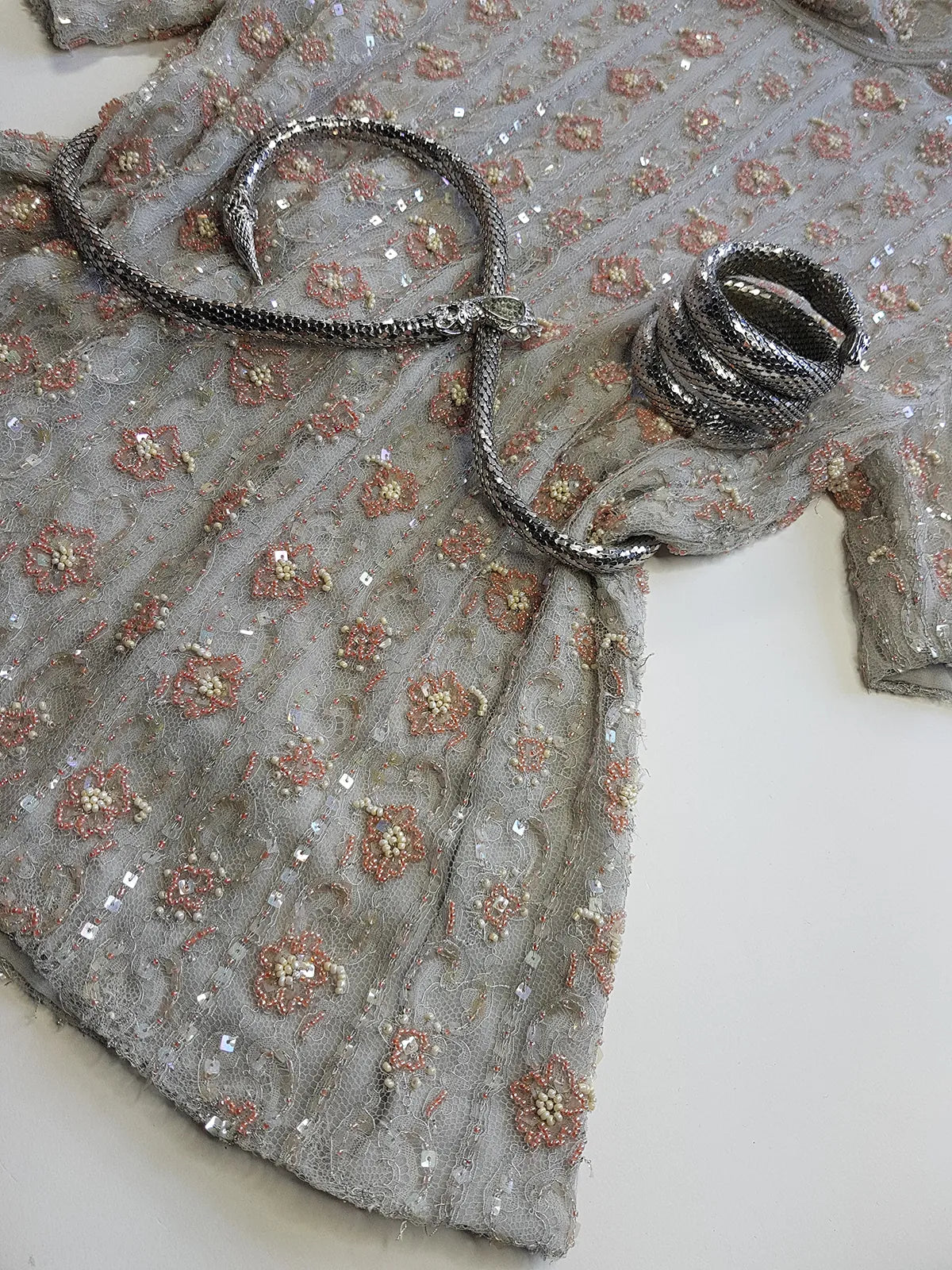 Vintage Ethereal Bridal Quality Ice Blue & Peach Silk  Beaded Top - Absolutely Angelic and Beautifully Hand Beaded