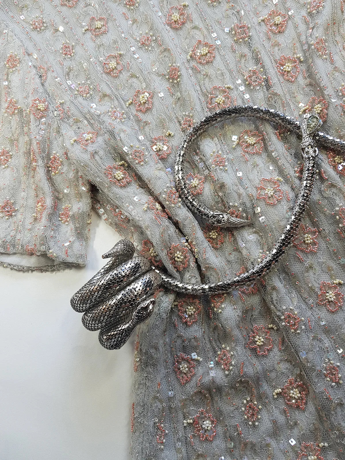 Vintage Ethereal Bridal Quality Ice Blue & Peach Silk  Beaded Top - Absolutely Angelic and Beautifully Hand Beaded