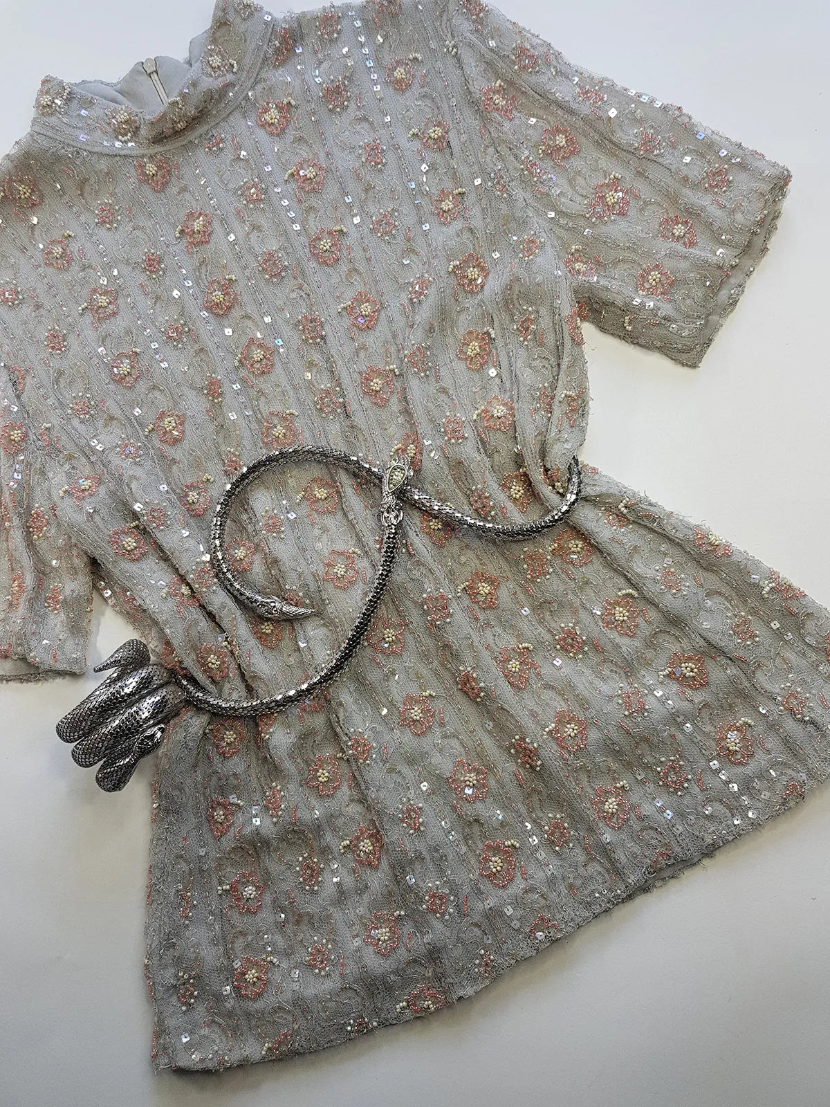 Vintage Ethereal Bridal Quality Ice Blue & Peach Silk  Beaded Top - Absolutely Angelic and Beautifully Hand Beaded