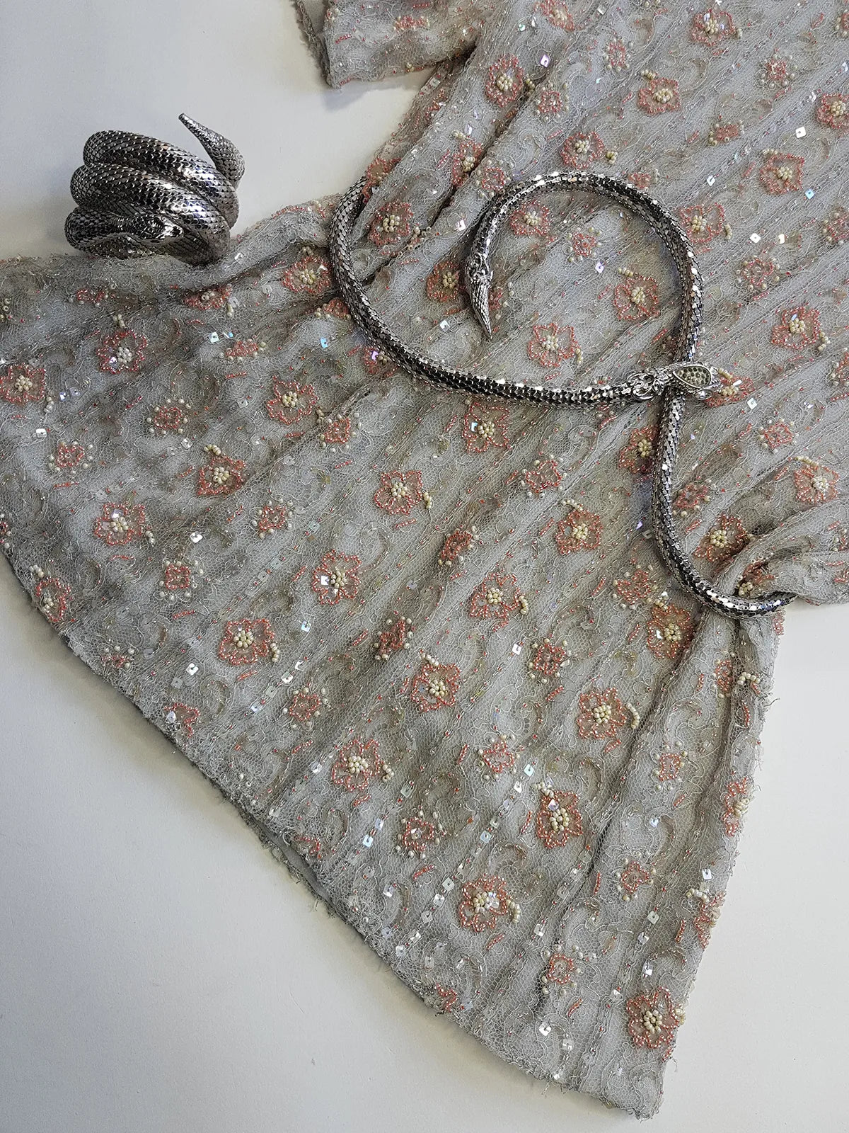 Vintage Ethereal Bridal Quality Ice Blue & Peach Silk  Beaded Top - Absolutely Angelic and Beautifully Hand Beaded