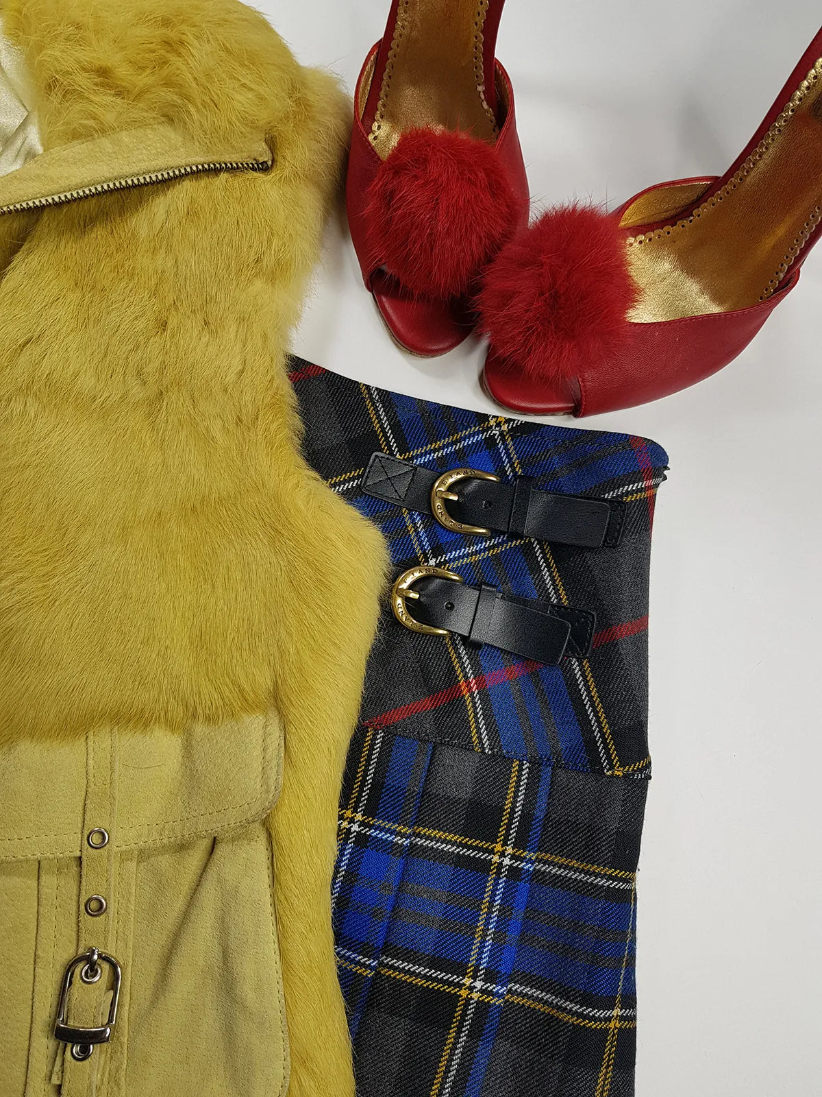 1990s Italian Vintage Light Chartreuse Fur & Suede Vest - fully lined - metal zip - suede feature pockets with tassel buckles