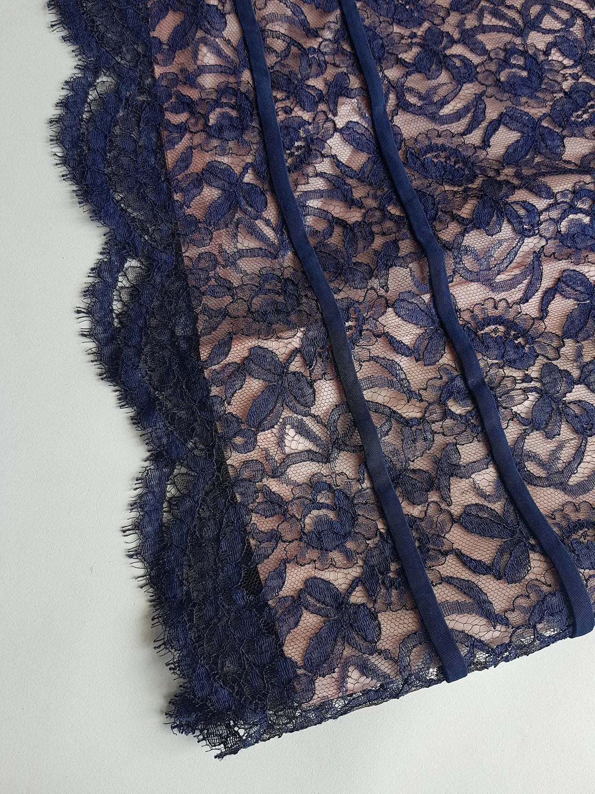 1950s Tailored Babydoll Top in Champagne Satin & Blue Lace Overlay - Rhinestone Buckles - Cut Beautifully for that 50s silhouette