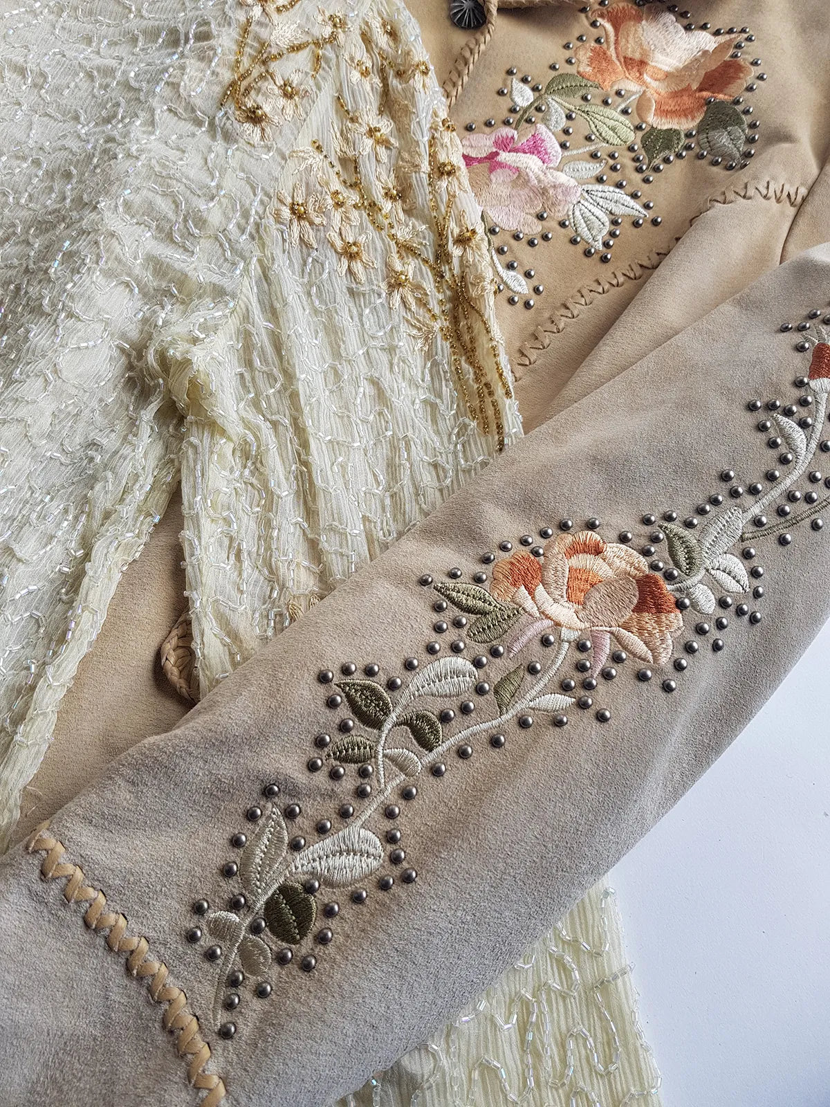 Vintage Embroidered & Studded Suede Jacket with intricate leatherwork detailing