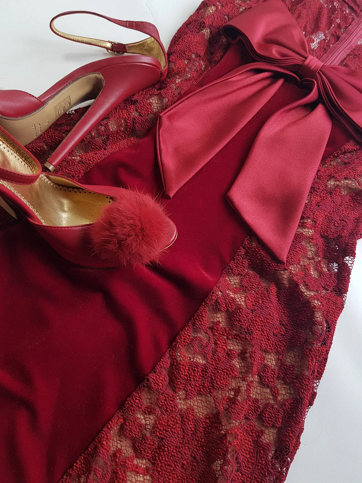 1990s Romantic Ruby Red Designer Vintage Lace & Velvet Dress - Knockout for Evening & The Perfect Dinner Date - Unbelievably Gorgeous