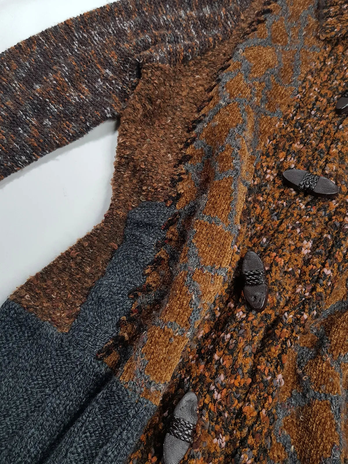 Vintage 1990s Sexy Earth Fairy Woodland Toned -  Hand Knitted Jacket with Leather Toggle Buttons