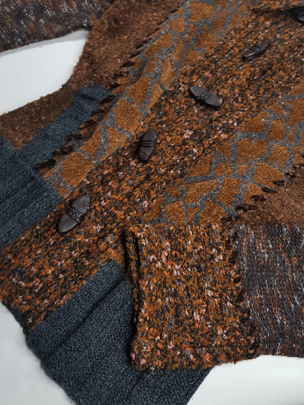 Vintage 1990s Sexy Earth Fairy Woodland Toned -  Hand Knitted Jacket with Leather Toggle Buttons