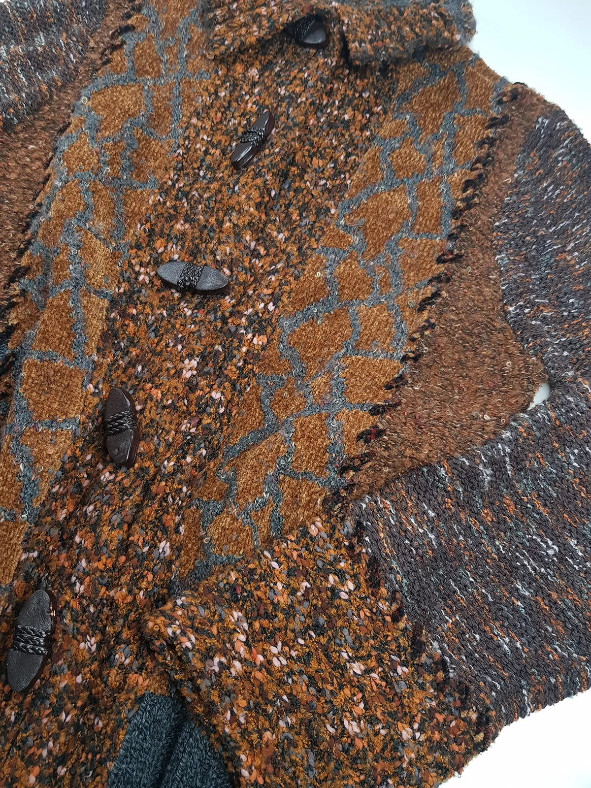 Vintage 1990s Sexy Earth Fairy Woodland Toned -  Hand Knitted Jacket with Leather Toggle Buttons