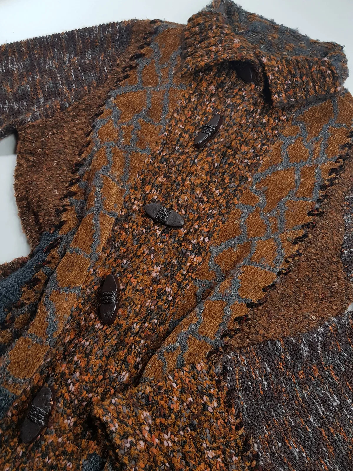 Vintage 1990s Sexy Earth Fairy Woodland Toned -  Hand Knitted Jacket with Leather Toggle Buttons