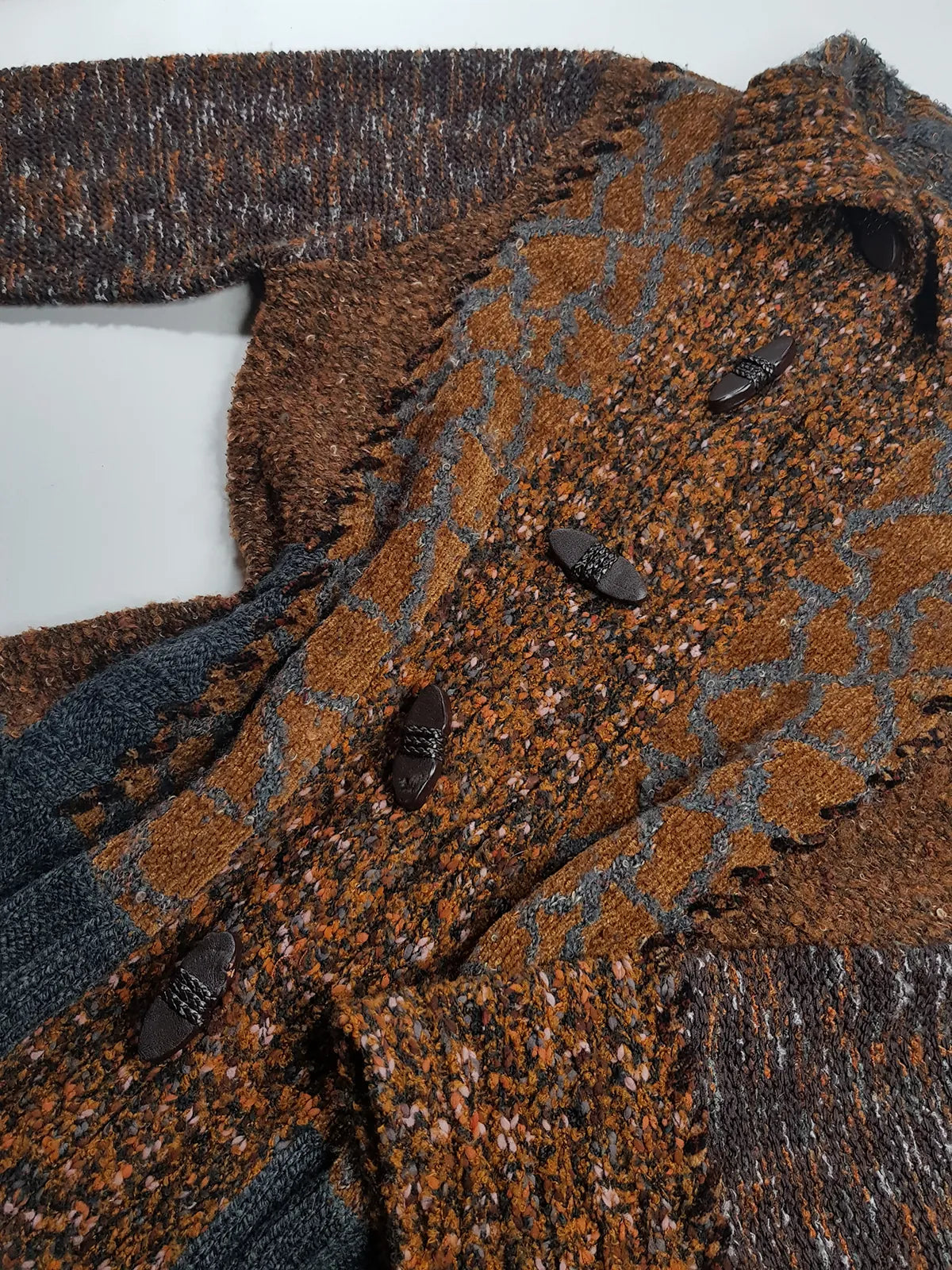 Vintage 1990s Sexy Earth Fairy Woodland Toned -  Hand Knitted Jacket with Leather Toggle Buttons