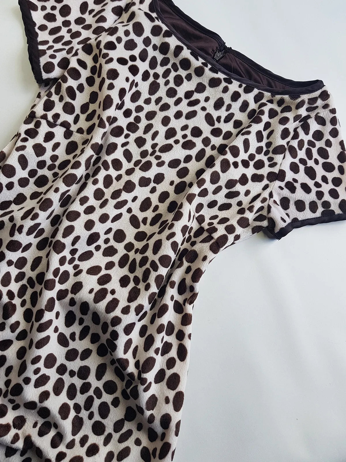 90s Chocolate & Creme Faux Pony Hair Animal Print Mini Dress - Beautifully Soft & Fully Lined in Chocolate