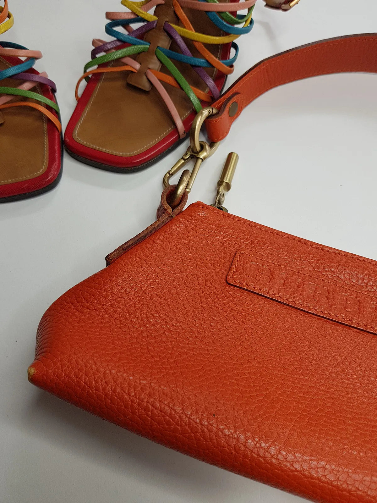 Authentic Burberry Purse in Tangerine - Genuine Leather - Made in Italy - Stamped - Antique Gold Hardware - Perfect Stitching