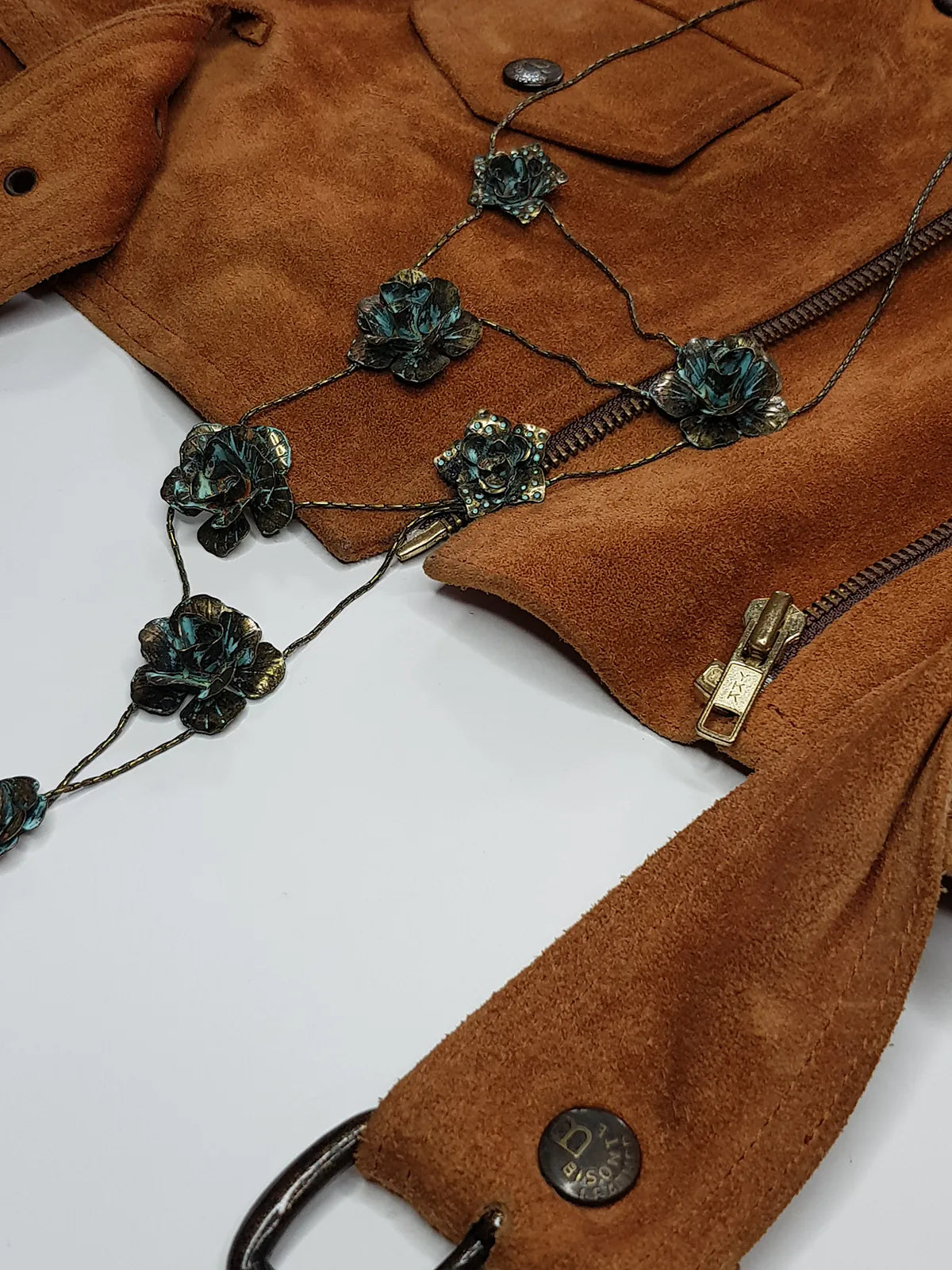 Vintage 1990s Patina Genuine Metal Flower Necklace