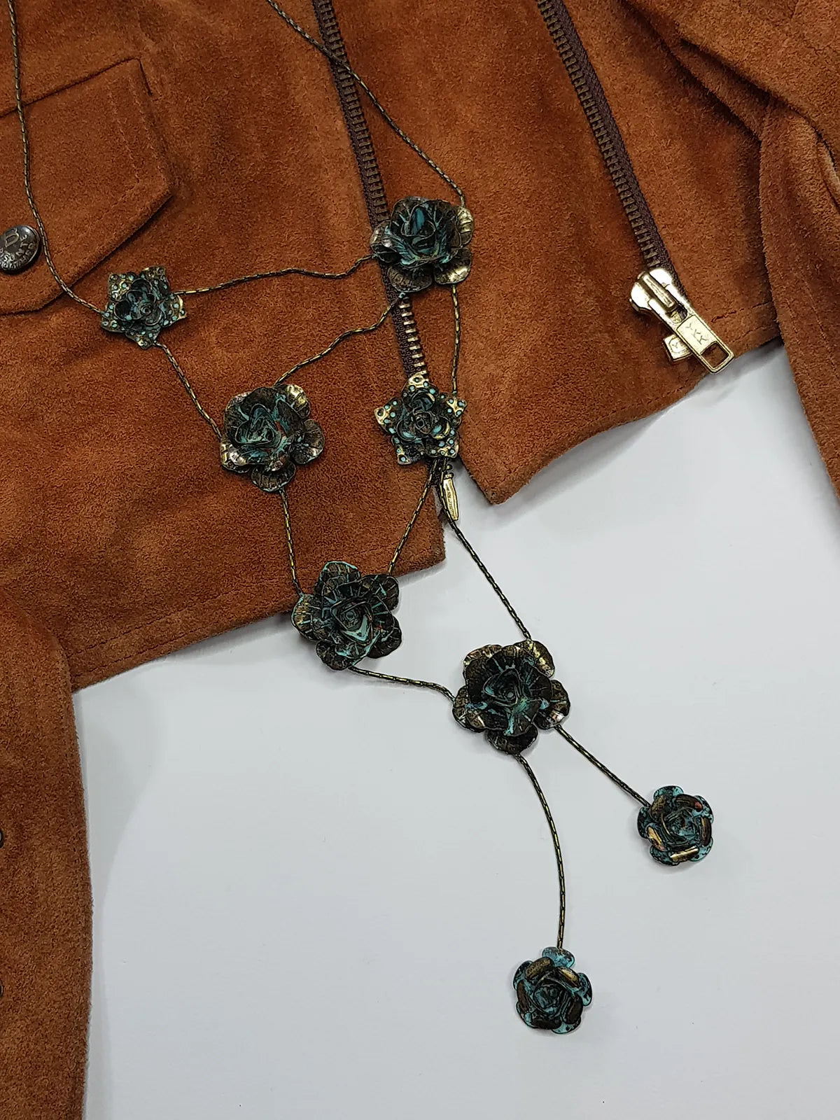 Vintage 1990s Patina Genuine Metal Flower Necklace