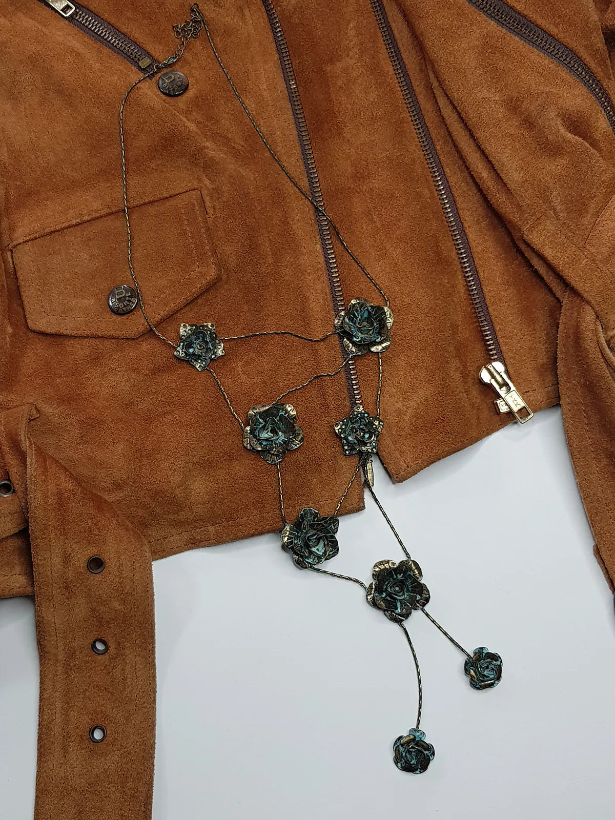 Vintage 1990s Patina Genuine Metal Flower Necklace