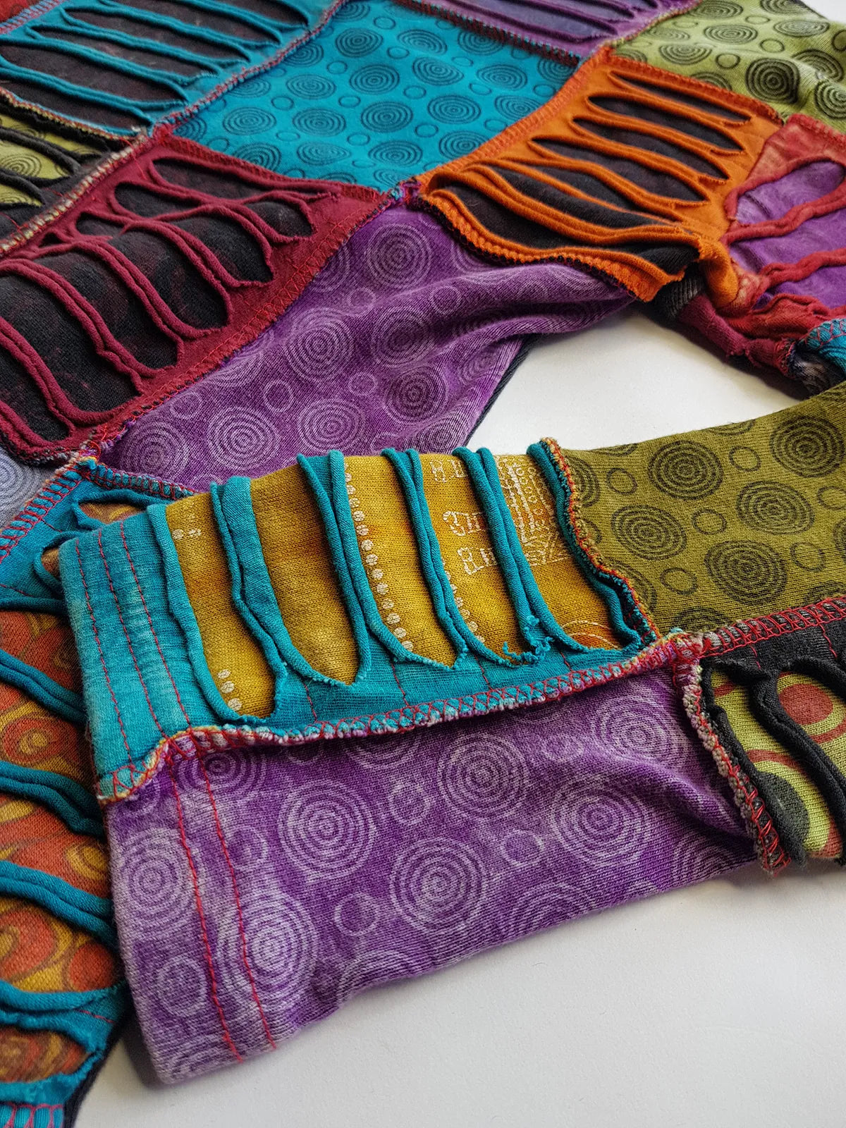 Authentic 90s Rare Whimsigoth / Fairy - Unbelievable Handmade Hand Dyed & Bleach Effect Patchwork Top - Insane Hand ripping techniques all over the patches - Contrast Seams - Unworn Vintage Condition