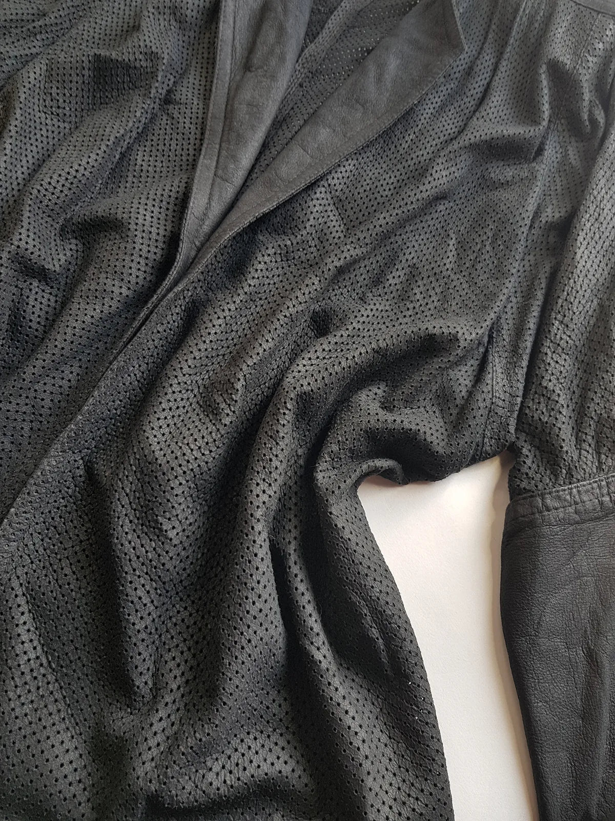 Vintage Italian Rare 100% Genuine Leather Jacket in Black - Buttery Soft & Beautifully Draped Perforated Leather - Motorcycle Vibes but very light to wear