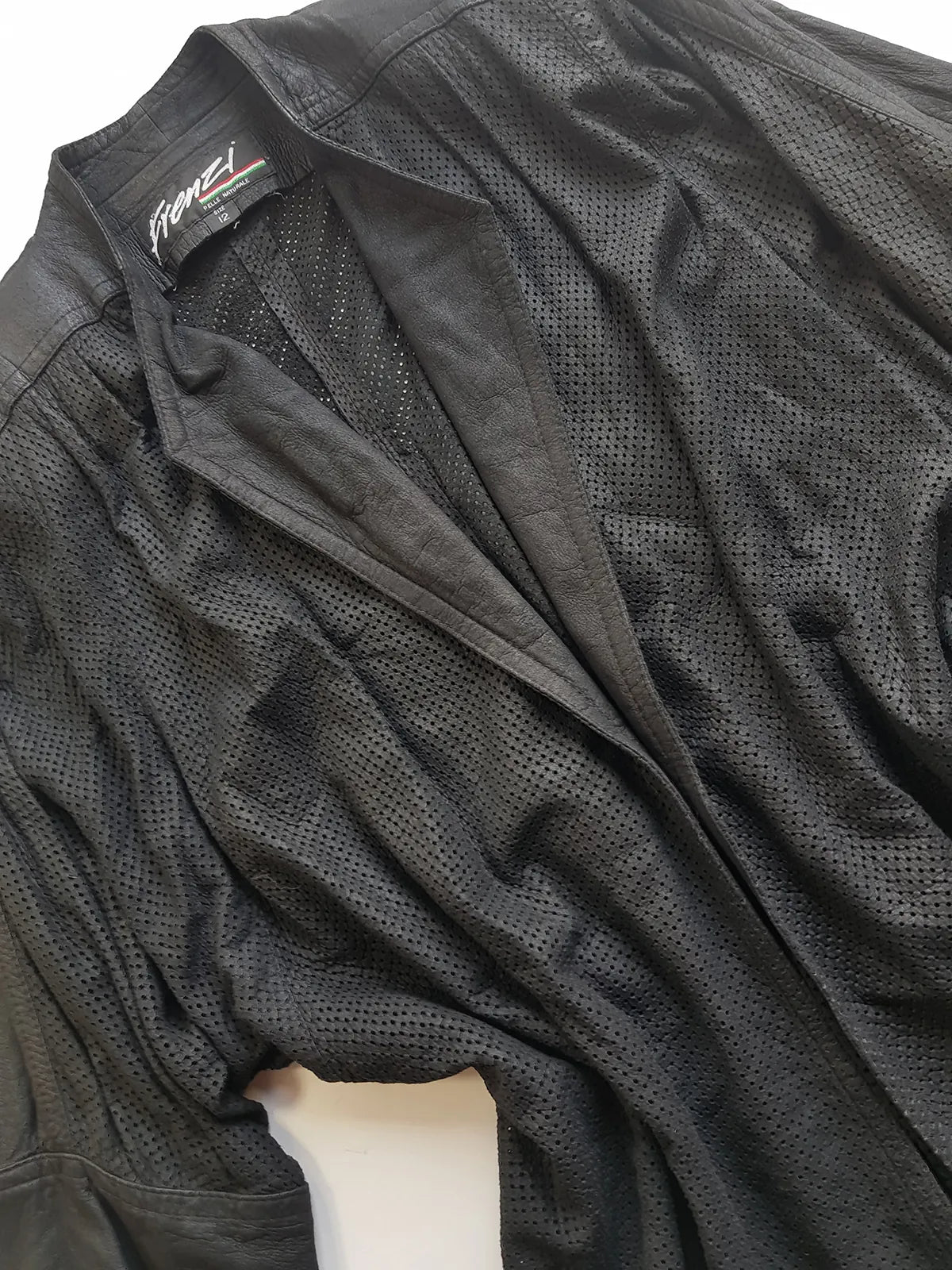 Vintage Italian Rare 100% Genuine Leather Jacket in Black - Buttery Soft & Beautifully Draped Perforated Leather - Motorcycle Vibes but very light to wear