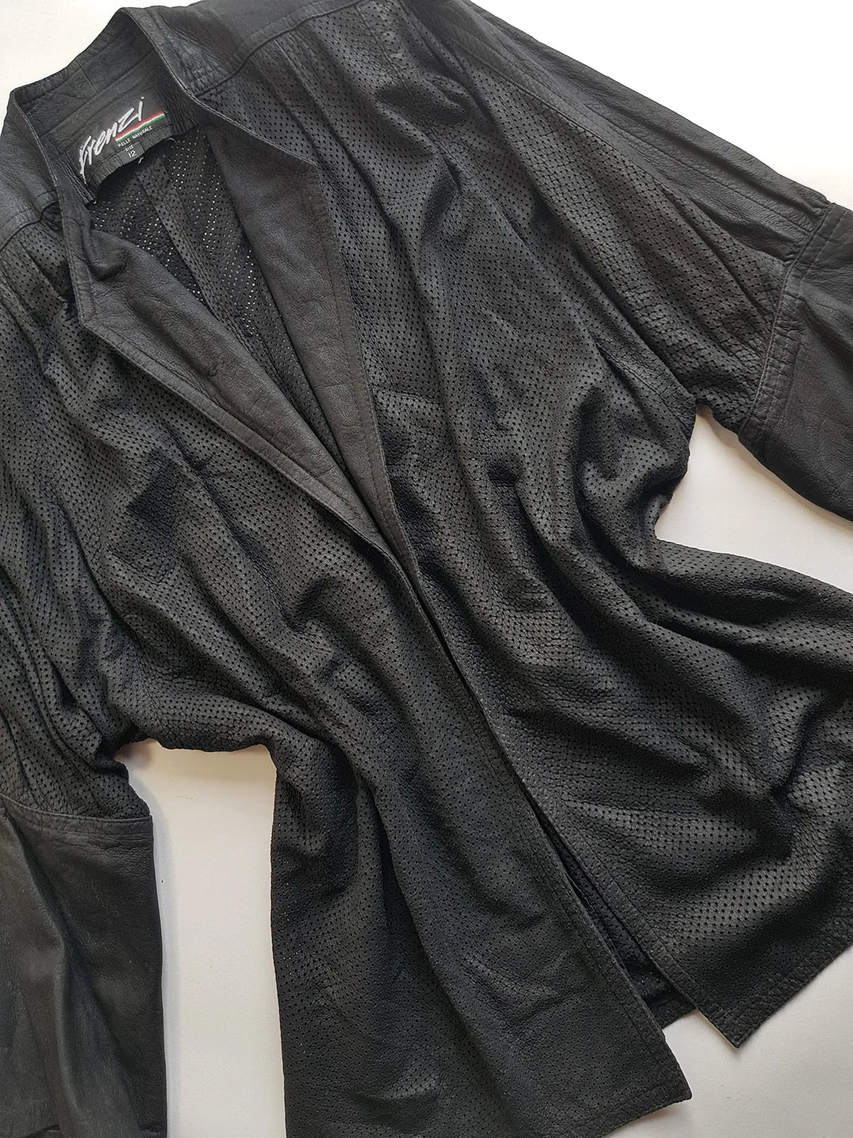 Vintage Italian Rare 100% Genuine Leather Jacket in Black - Buttery Soft & Beautifully Draped Perforated Leather - Motorcycle Vibes but very light to wear