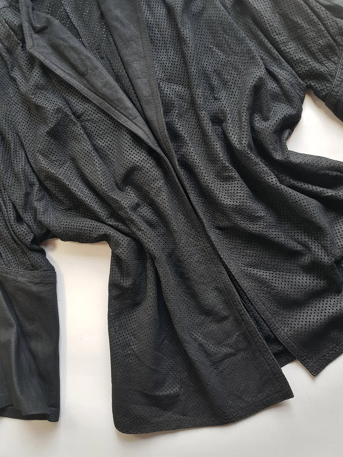 Vintage Italian Rare 100% Genuine Leather Jacket in Black - Buttery Soft & Beautifully Draped Perforated Leather - Motorcycle Vibes but very light to wear