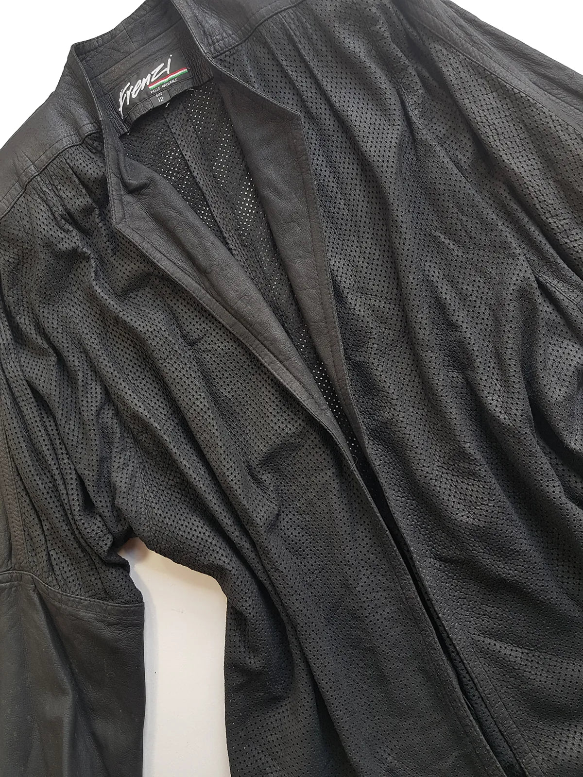 Vintage Italian Rare 100% Genuine Leather Jacket in Black - Buttery Soft & Beautifully Draped Perforated Leather - Motorcycle Vibes but very light to wear