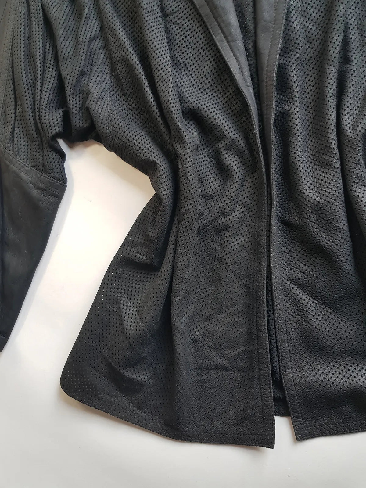 Vintage Italian Rare 100% Genuine Leather Jacket in Black - Buttery Soft & Beautifully Draped Perforated Leather - Motorcycle Vibes but very light to wear