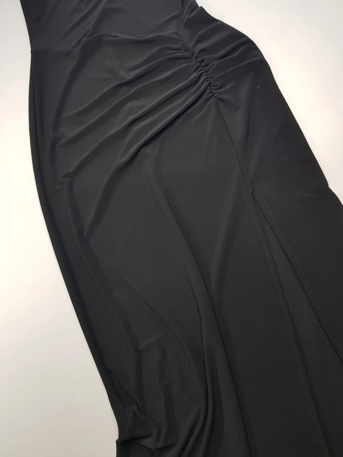 Iconic 90s Super Sexy Crystal Encrusted One Shoulder Gown - Absolutely Beautiful Silhouette & Hip Ruching - Black with Diamonds - Stretch body hugging high quality fabric