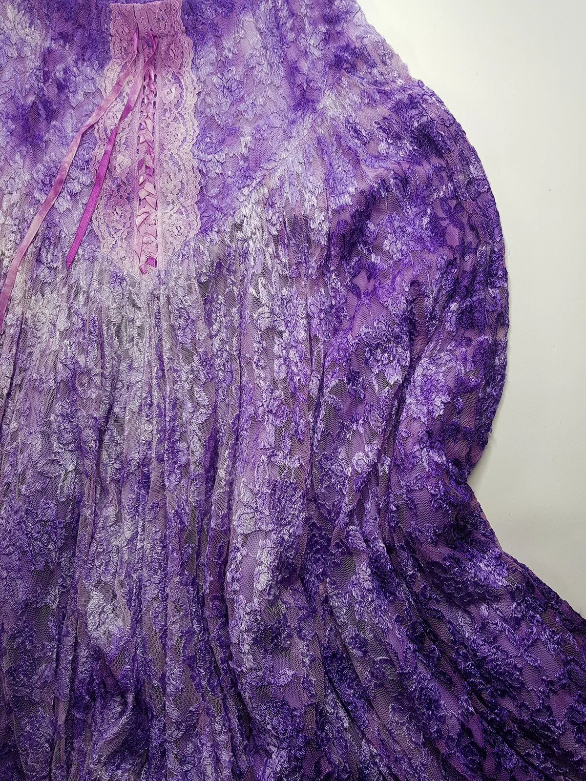 Ultra Rare 1980s Corset Style Whimsigoth Fairy Dress / Skirt in Purple Burnout Lace - Handmade & Hand Dyed - Gradient Purples Light to Dark - Mermaid Hemline