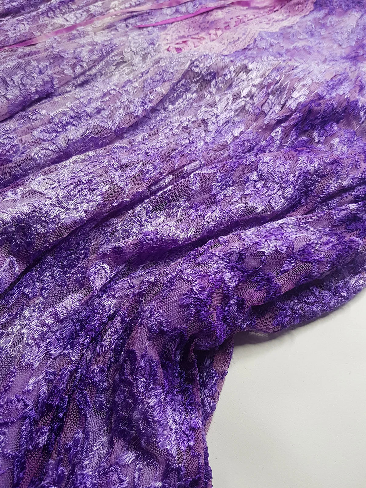 Ultra Rare 1980s Corset Style Whimsigoth Fairy Dress / Skirt in Purple Burnout Lace - Handmade & Hand Dyed - Gradient Purples Light to Dark - Mermaid Hemline