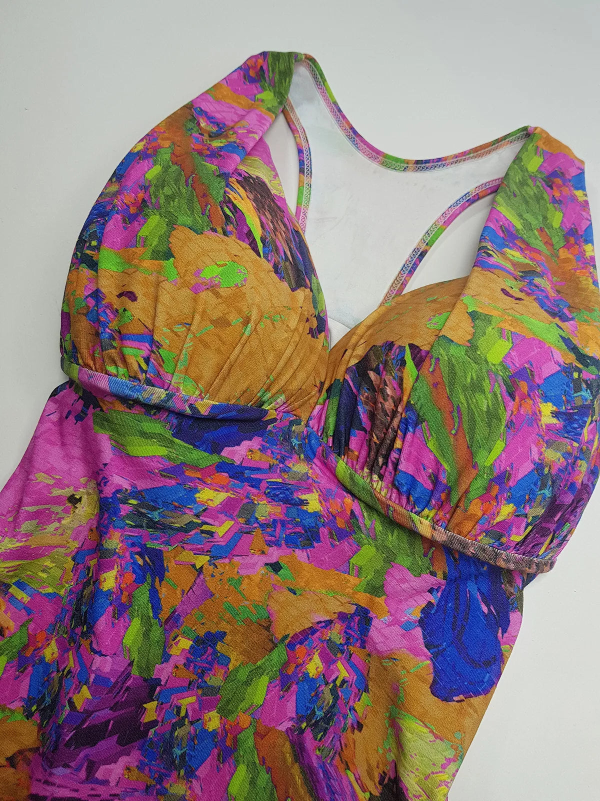 1980s Vintage Brazillian High Cut One Piece Swimsuit - Incredible Vintage Print - Figure Enhancing Cupped Bust with Gathered Fabric - Racer Back & Incredible Quality Fabric