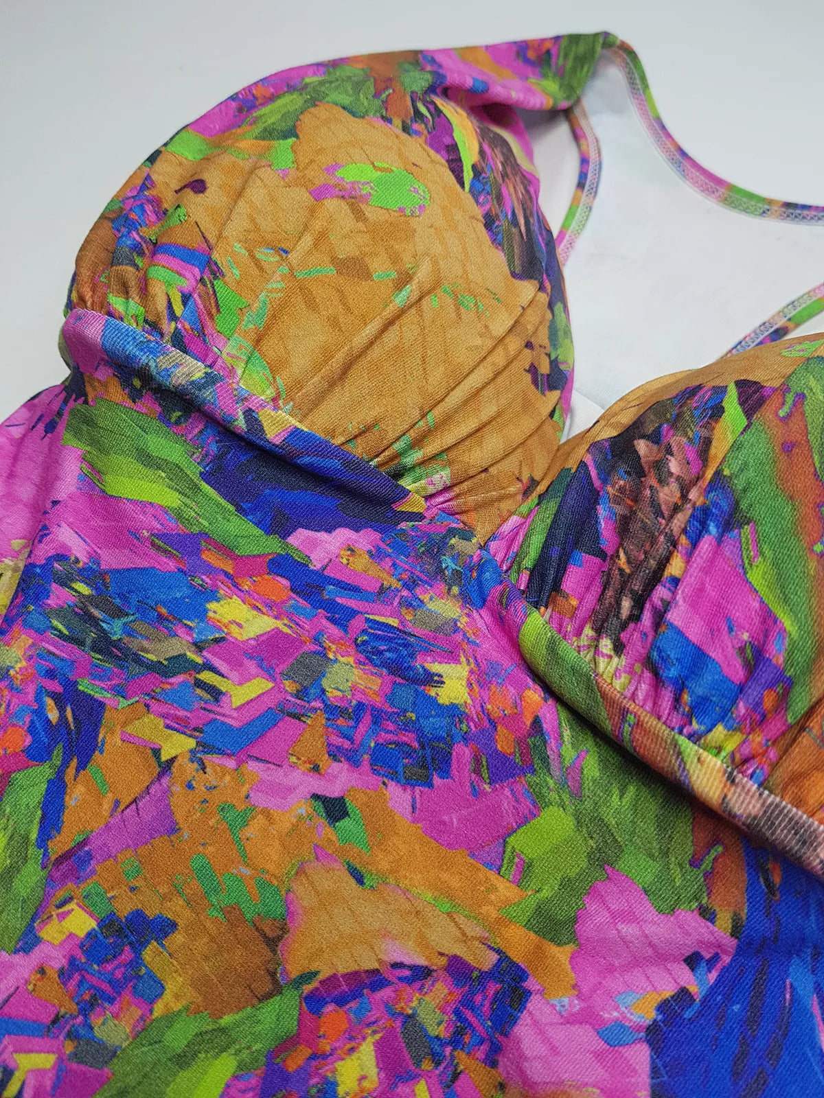 1980s Vintage Brazillian High Cut One Piece Swimsuit - Incredible Vintage Print - Figure Enhancing Cupped Bust with Gathered Fabric - Racer Back & Incredible Quality Fabric