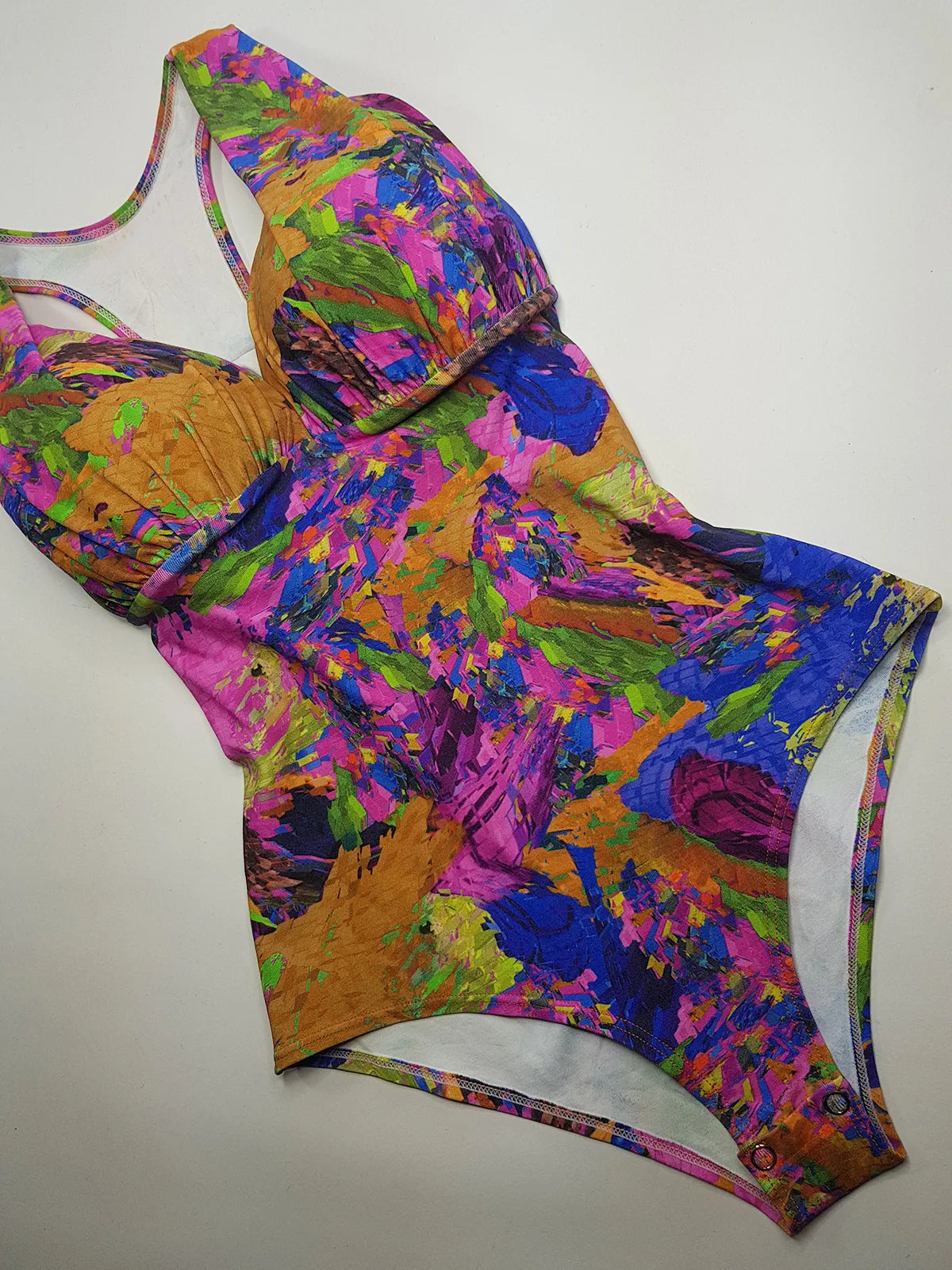 1980s Vintage Brazillian High Cut One Piece Swimsuit - Incredible Vintage Print - Figure Enhancing Cupped Bust with Gathered Fabric - Racer Back & Incredible Quality Fabric