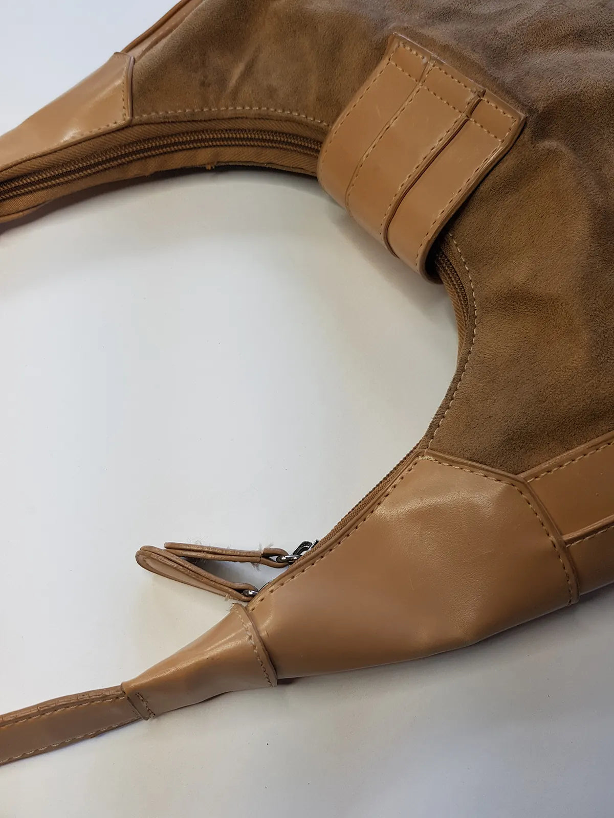 1990s Vintage Buckled Suede Purse in Camel Tones - silver hardware - perfect shape and so cute