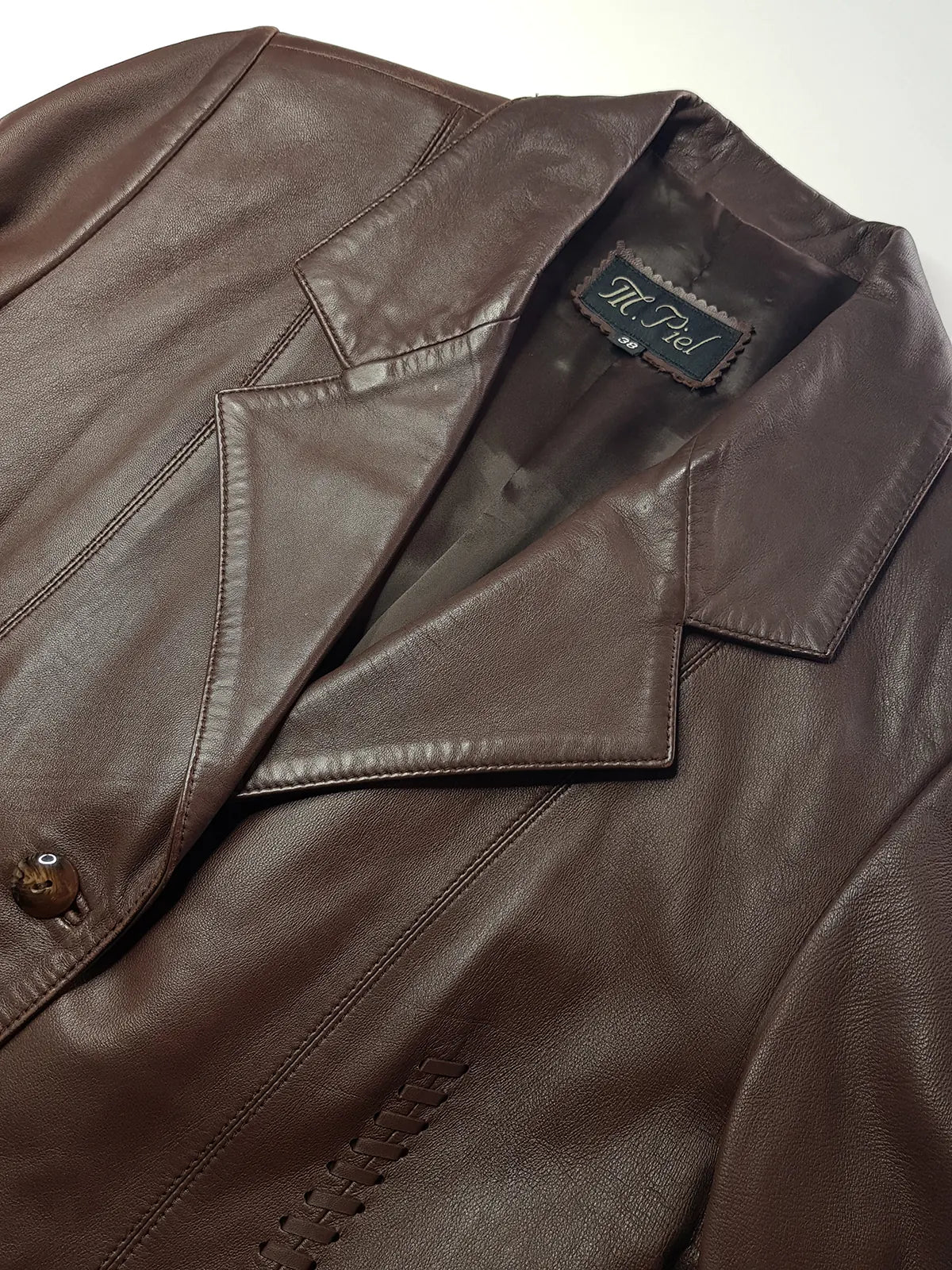 Italian Vintage Rich Hickory Brown 90s Vintage 100% Genuine Leather Jacket - Hourglass Cut Tailoring - Feature Braided Leather Detailing